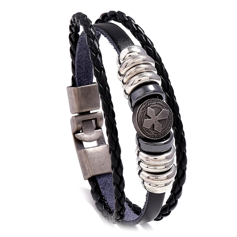 Retro Herren Lederarmband Mehrlagig Geflochten Kreuz Legierung Charm Punk Gewebtes Armband Handgefertigt Herren Schmuck Geschenk
