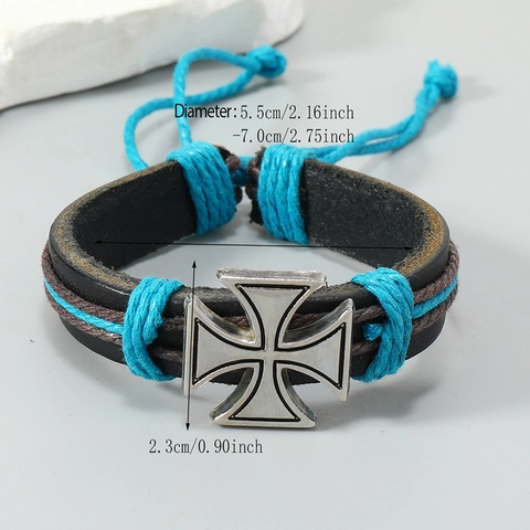 Braccialetto in Pelle Intrecciata Fatto a Mano Vintage per Uomo Retro Punk Lega Croce Fascino Cordino Regolabile Bracciale in Pelle Gioielli Moda Regalo