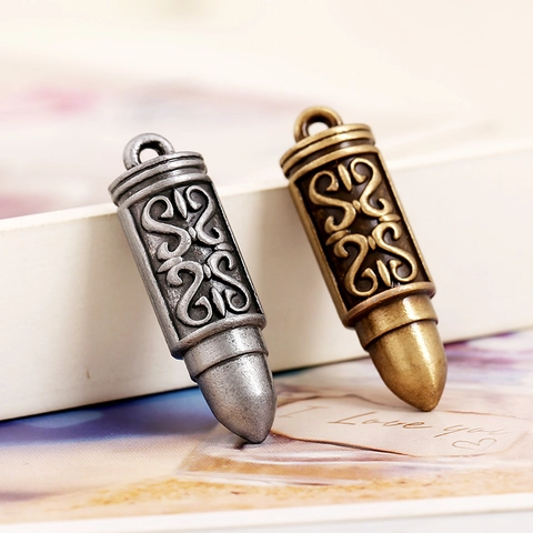 Vintage Alloy Bullet Shape Pendant Relief Scroll Pattern Antique Bronze Silver DIY Jewelry Making Accessory For Men Women