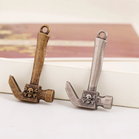 Vintage Punk Legierung Hammer Anhänger Totenkopf Antik Bronze Altsilber Gothic DIY Schmuck Halskette Zubehör