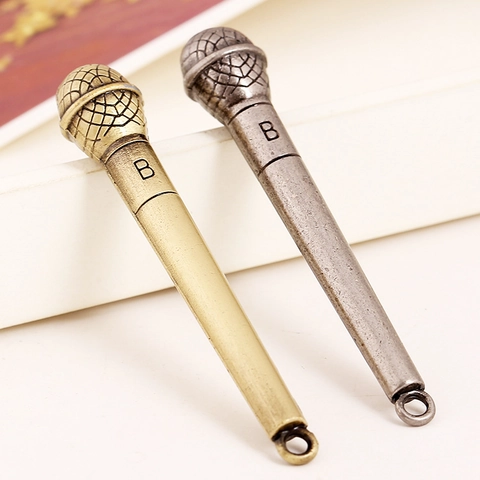 Ciondolo a Forma di Microfono in Lega Vintage per Creazione di Gioielli DIY Retro Bronzo Argento Antico Ciondoli Collane Accessori