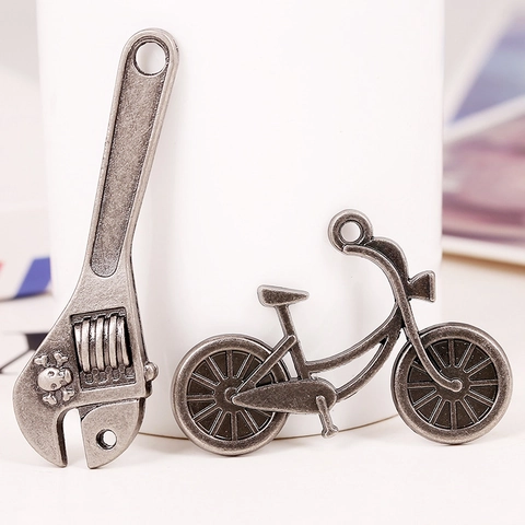 Vintage Antique Silver Bicycle Wrench Shape Skull DIY Necklace Bracelet Making Findings Punk Retro Accessory Pendant