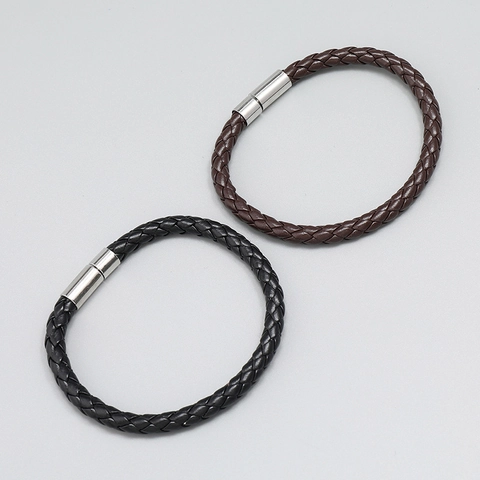 Simple Unisex Woven Artificial Leather Bracelet With Magnetic Copper Clasp Personal Casual Braided Fashion Jewelry Accessory