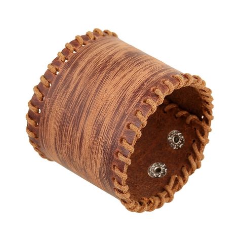Bracciale in Pelle di Vacchetta Larga Vintage Punk per Uomo Donna Polsino Regolabile con Bottone a Pressione in Metallo Gioielli