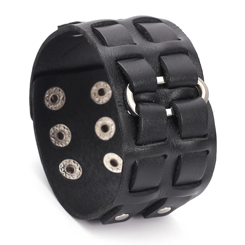 Punk Rock Echtleder Armband Für Damen Herren Breit Verstellbar Rindsleder Manschette Mit Metallringen Retro Hip Hop Schmuck