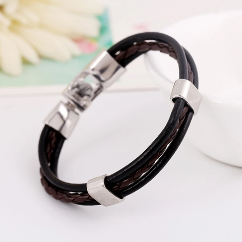 Vintage Herren Mehrlagiges Geflochtenes Rindsleder Armband Mit Legierung Schnalle Punk Casual Armreif Schmuck Für Damen Herren