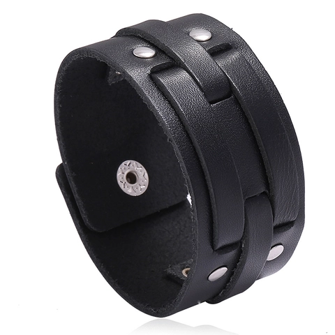 Vintage Herren Punk Rindsleder Armband Breit Mehrlagig Handgelenkband Mit Metallnieten Retro Rock Biker Schmuck