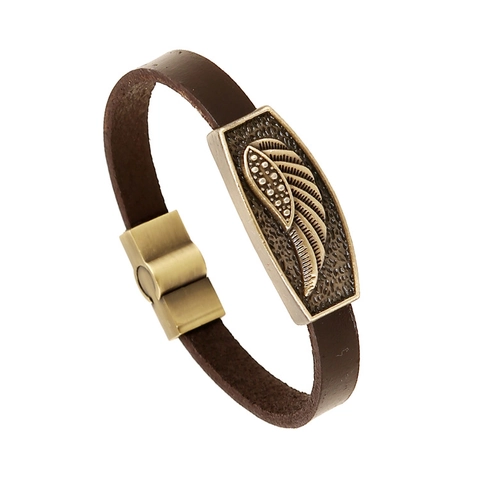 Punk Retro Rindsleder Armband Legierung Feder Flügel Anhänger Magnetverschluss Bohemian Schmuck Für Herren Damen Unisex Geschenk