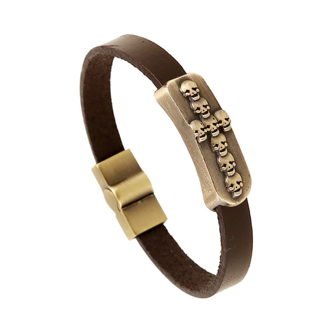 Bracciale in Pelle di Vacchetta Vintage Punk per Uomo Donna Lega Teschio Croce Chiusura Magnetica Braccialetto Intrecciato Gioielli