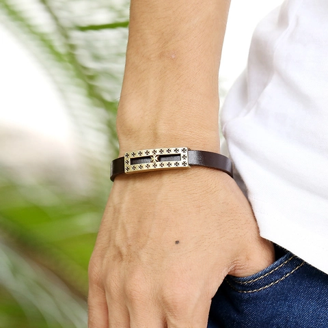 Gothic Malteserkreuz Echtes Rindsleder Armband Für Herren Legierung Vintage Punk Armreif Mit Magnetverschluss Schmuck Geschenk
