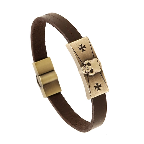 Vintage Punk Rindsleder Totenkopf Kreuz Armband Für Herren Damen Legierung Skelett Charm Gothic Schmuck Geschenk