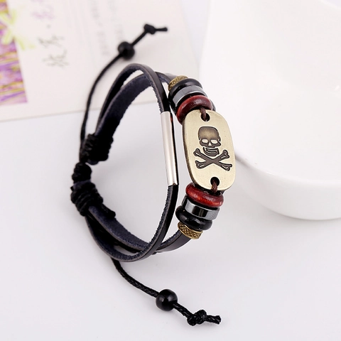 Punk Retro Skull Multi-layer Braided Cowhide Leather Bracelet For Men Women Antique Bronze Alloy Gothic Rock Charm Bracelet