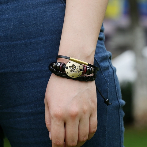 Bracciale in Pelle Vintage Acquario Zodiaco Multistrato Intrecciato a Mano in Corda di Vacchetta per Uomo Donna Punk Retrò Gioielli