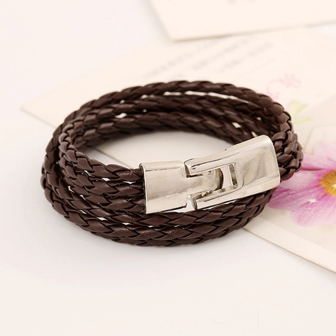 Vintage Braun Mehrlagig Geflochtenes Leder Armband Für Herren Damen Punk Stil Verstellbarer Magnetverschluss Modeschmuck Geschenk
