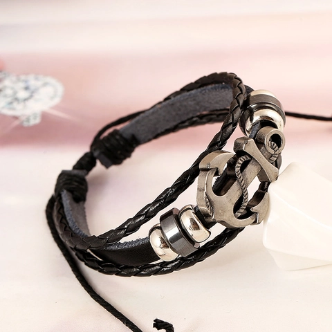 Vintage Punk Herren Leder Anker Armband Mehrlagiges Gewebtes Rindsleder Armband Nautischer Legierung Anhänger Schmuck Für Damen Herren