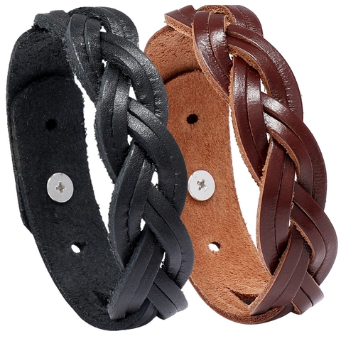 Bracciale retrò unisex in pelle di vacchetta intrecciata con chiusura in lega Semplice stile punk Bracciale avvolgente in pelle intrecciato a mano Gioielli