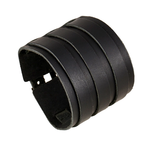 Pulsera Punk de Cuero Ancho para Hombre Vintage de Cuero de Vaca Genuino de Varias Capas Pulsera de Puño Joyería de Rock Hecha a Mano