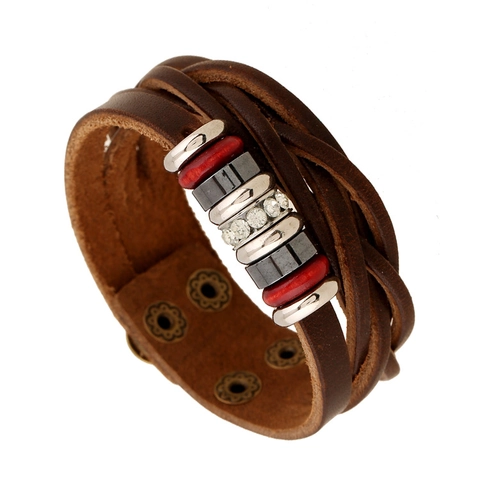 Pulsera de Cuero de Vaca Trenzada Multicapa Vintage para Mujeres Hombres Aleación Strass Retro Punk Joyería Regalo