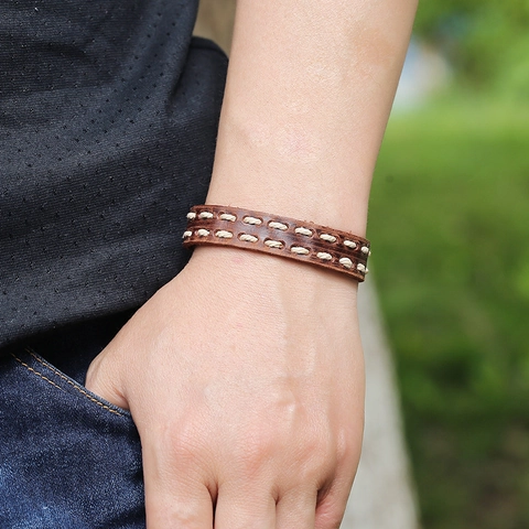 Bracciale in Pelle Intrecciata da Uomo Vintage Con Fibbia in Lega di Ferro Invecchiata Fatto a Mano Regolabile Punk Gioielli