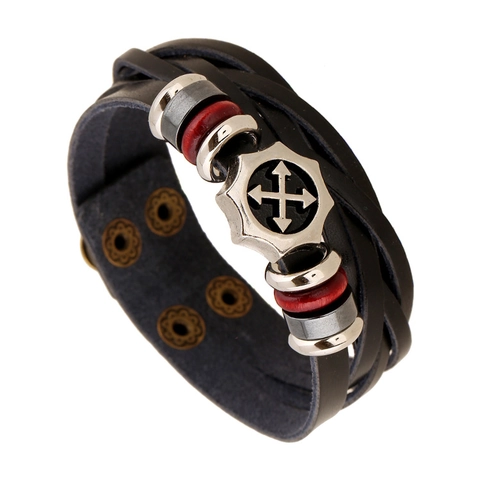 Pulsera de Cuero de Vaca Trenzada Multicapa Vintage Punk para Hombre Dije de Flecha de Cruz de Aleación Joyería Retro Hombre