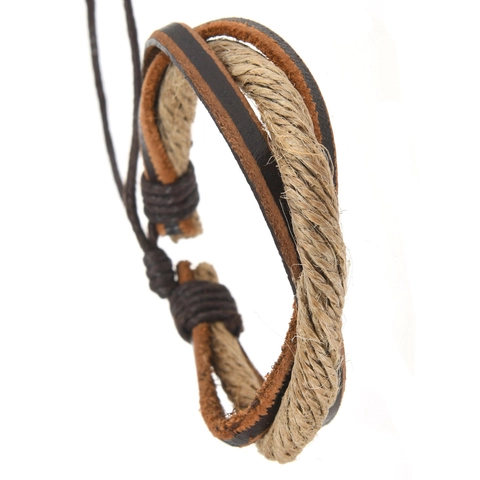 Pulsera Vintage de Cuero de Vaca Trenzado Cuerda de Cáñamo Multicapa Ajustable Joyería para Hombre Estilo Boho