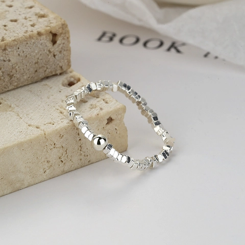 Echtes 925 Sterlingsilber Unregelmäßiger Crushed Textur Ring Für Damen Minimalistisch Geometrisch Verstellbarer Offener Ring