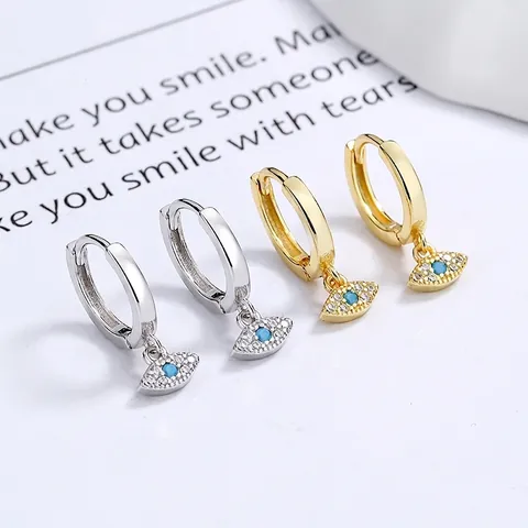 925 Sterling Silver Evil Eye Hoop Earrings For Women Rhinestone Accented Geometric Charm Earrings Fashion Jewelry Gift