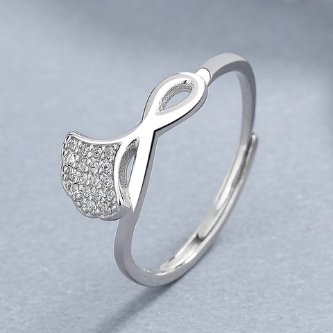 925 Sterling Zilver Ginkgo Blad Open Ring Voor Vrouwen Minimalistisch Oneindigheidssymbool Strass Verstelbare Vingerring Sieraden Cadeau