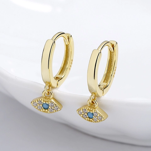 925 Sterling Silver Evil Eye Hoop Earrings For Women Rhinestone Accented Geometric Charm Earrings Fashion Jewelry Gift