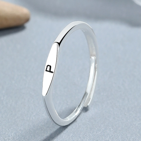 925 Sterling Silver Initial Ring For Women Adjustable Open Band Alphabet Letter Jewelry Personalized Finger Ring Fashion Accessory