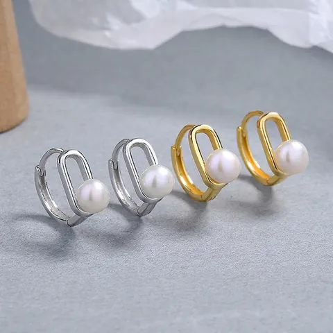Minimalist 925 Sterling Silver U-Shaped Huggie Hoop Earrings With Artificial Pearl For Women Elegant Fashion Jewelry