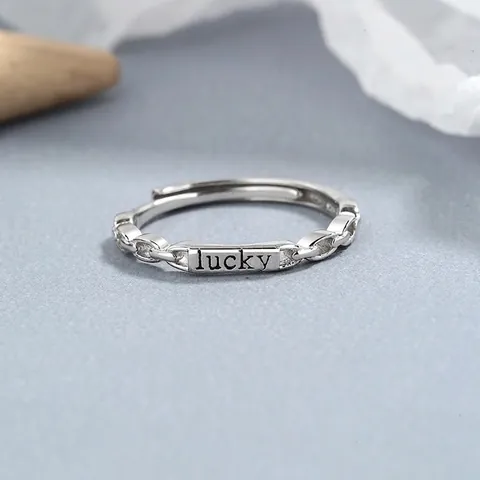 Anello a Catena con Incisione Lettera Lucky in Argento Sterling 925 per Donna Anello Aperto Regolabile Gioielli Raffinati alla Moda