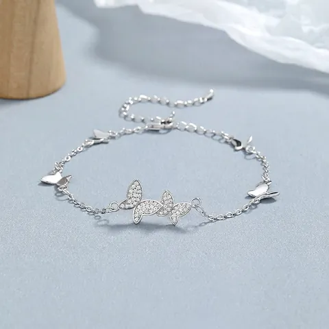 Dolce Braccialetto a Farfalla in Argento Sterling 925 per Donna Elegante Strass Intarsiato Catena di Estensione Regolabile Gioielli