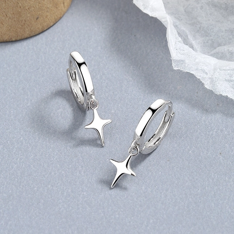 925 Sterling Silver Four-Pointed Star Hoop Earrings For Women Minimalist Dainty North Star Drop Earrings Jewelry Gift