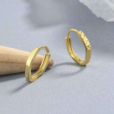 Orecchini a Cerchio in Argento Sterling 925 Poligono a Taglio Diamante Gioielli Minimalisti Geometrici per Donna Accessori Moda Oro Argento