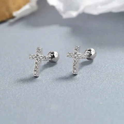 925 Sterlingsilber Kreuz Ohrstecker Für Damen Glänzende Strass Eingelegt Minimalistisch Schraubverschluss Mode Schmuck Piercing Geschenk