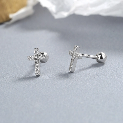 925 Sterlingsilber Kreuz Ohrstecker Für Damen Glänzende Strass Eingelegt Minimalistisch Schraubverschluss Mode Schmuck Piercing Geschenk