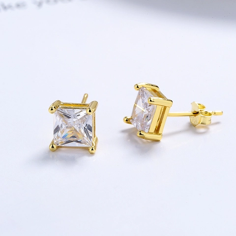 Boucles d'Oreilles Clous en Argent Sterling 925 Avec Zirconia Carré pour Femmes Simples Versatiles Géométriques Bijoux Minimalistes