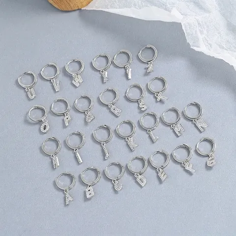 925 Sterling Silver Alphabet Letter Hoop Earrings For Women Personalized Initial Rhinestone Pave Dainty Fashion Jewelry Gift
