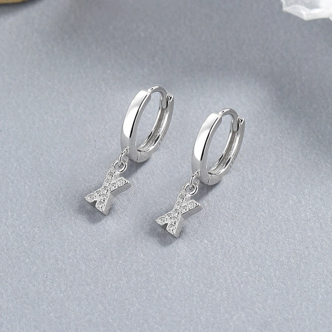 925 Sterling Silver Alphabet Letter Hoop Earrings For Women Personalized Initial Rhinestone Pave Dainty Fashion Jewelry Gift