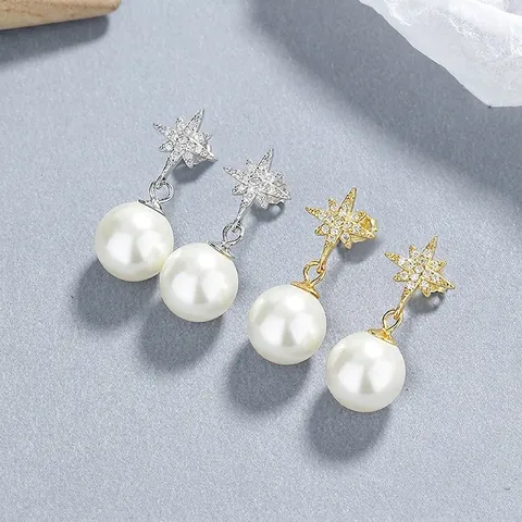 925 Sterling Zilver Ster Parel Oorknopjes Strass Octogram Poolster Hanger Oorbellen Voor Vrouwen Mode Sieraden