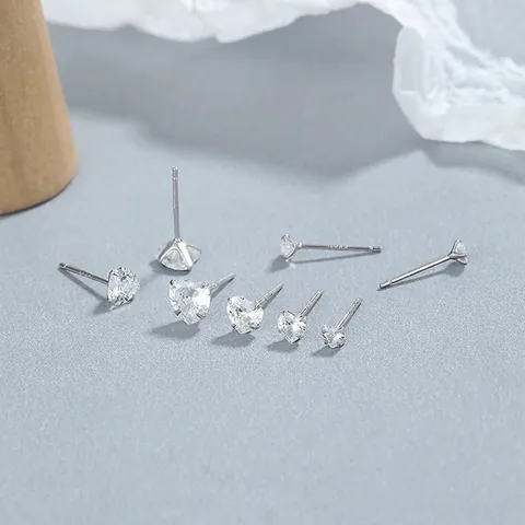 925 Sterling Silver Heart Stud Earrings Minimalist Rhinestone Geometric Ear Bone Studs Fashion Jewelry Accessories For Women Gift