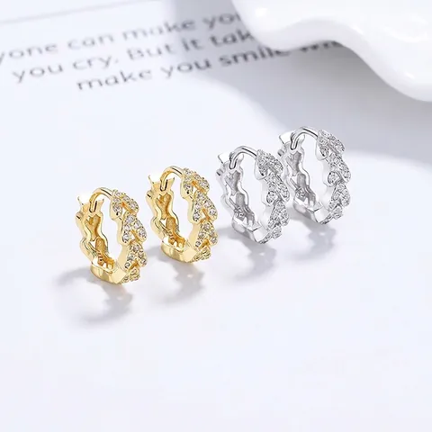 Luxury 925 Sterling Silver Wheat Ear Hoop Earrings For Women V-Shape Inlaid Rhinestone Chic Ins Style Fashion Jewelry