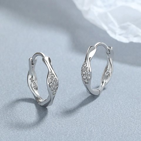 925 Sterling Zilveren Mobius Hoop Oorbellen Voor Vrouwen Gedraaide Geometrische Strass Ingelegde Mode Sieraden Oorbellen