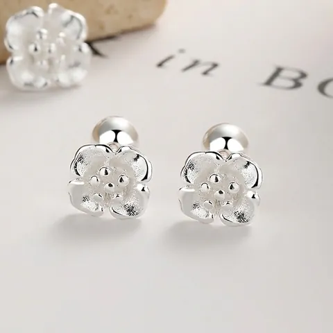 Orecchini a Bottone in Argento Sterling 925 a Forma di Ciliegio Per Donna Dolce Sakura Chiusura a Vite Gioielli Argento