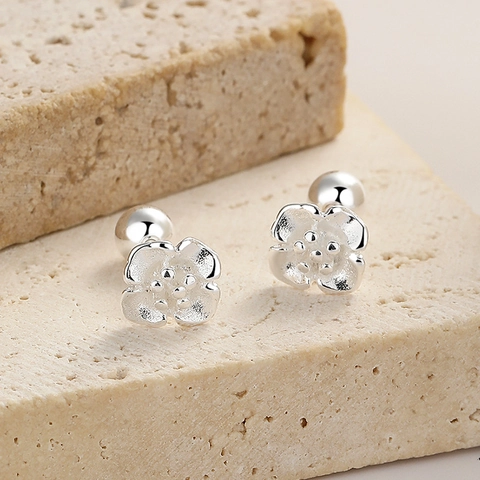 Orecchini a Bottone in Argento Sterling 925 a Forma di Ciliegio Per Donna Dolce Sakura Chiusura a Vite Gioielli Argento
