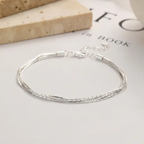 Bracciale Multistrato in Argento Sterling 925 a Catena di Serpente per Donna Elegante Catena Geometrica Regolabile