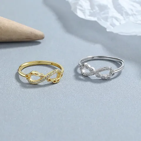 Anello Infinito in Argento Sterling 925 per Donna Placcato Oro Argento Strass Pave Anello Aperto Regolabile Gioielli