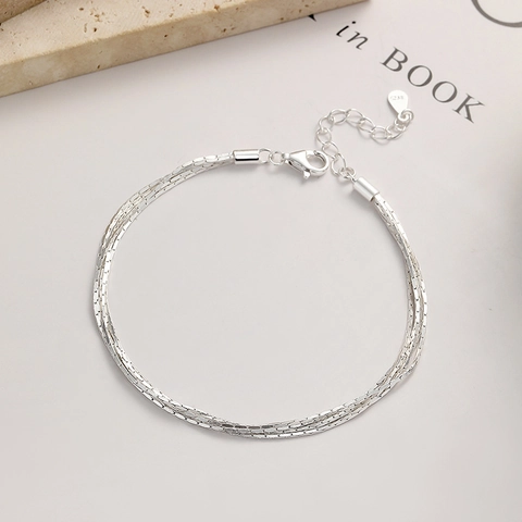 Bracciale Multistrato in Argento Sterling 925 a Catena di Serpente per Donna Elegante Catena Geometrica Regolabile