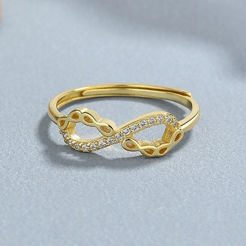 Anello Infinito in Argento Sterling 925 per Donna Placcato Oro Argento Strass Pave Anello Aperto Regolabile Gioielli